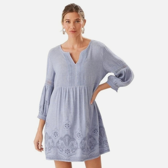 NWT Tommy Bahama St. Lucia Linen-Blend Split Neck Dress - Picture 3 of 16